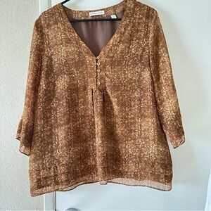 Coldwater Creek  Blouse size PXL, Brown & Cream